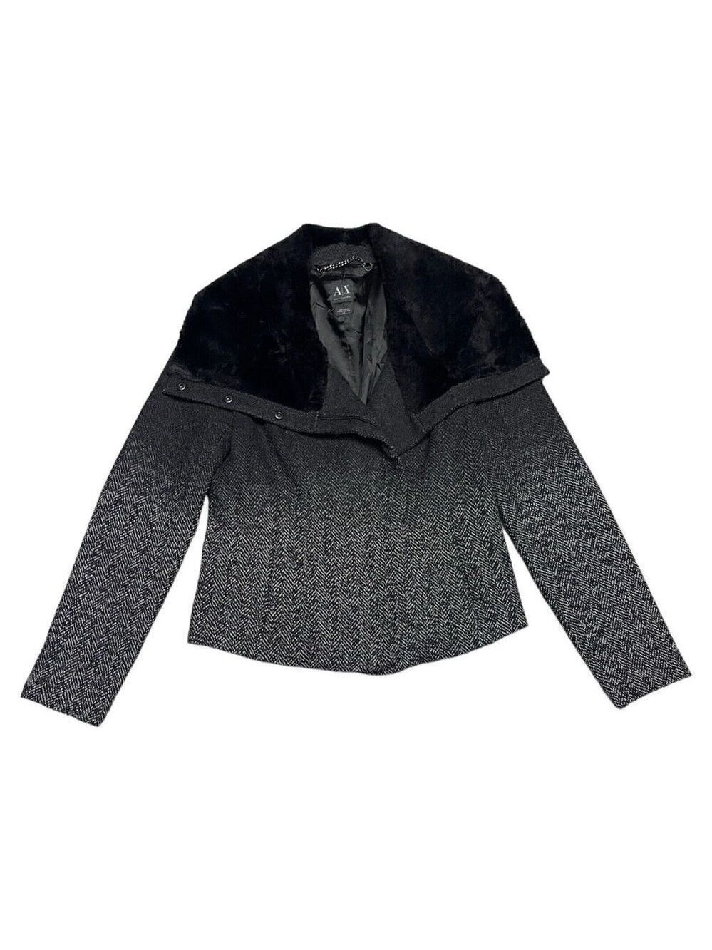 Armani Exchange Luxury Designer Wool Faux Fur Winter Fall Spring Jacket Womens L